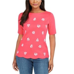 Karen Scott Printed Scalloped Cotton Top - Medium